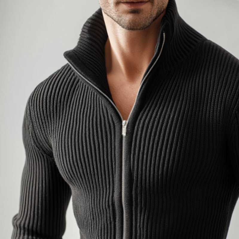 Men's Retro Casual Solid Color Knitted Zipper Sweater Cardigan