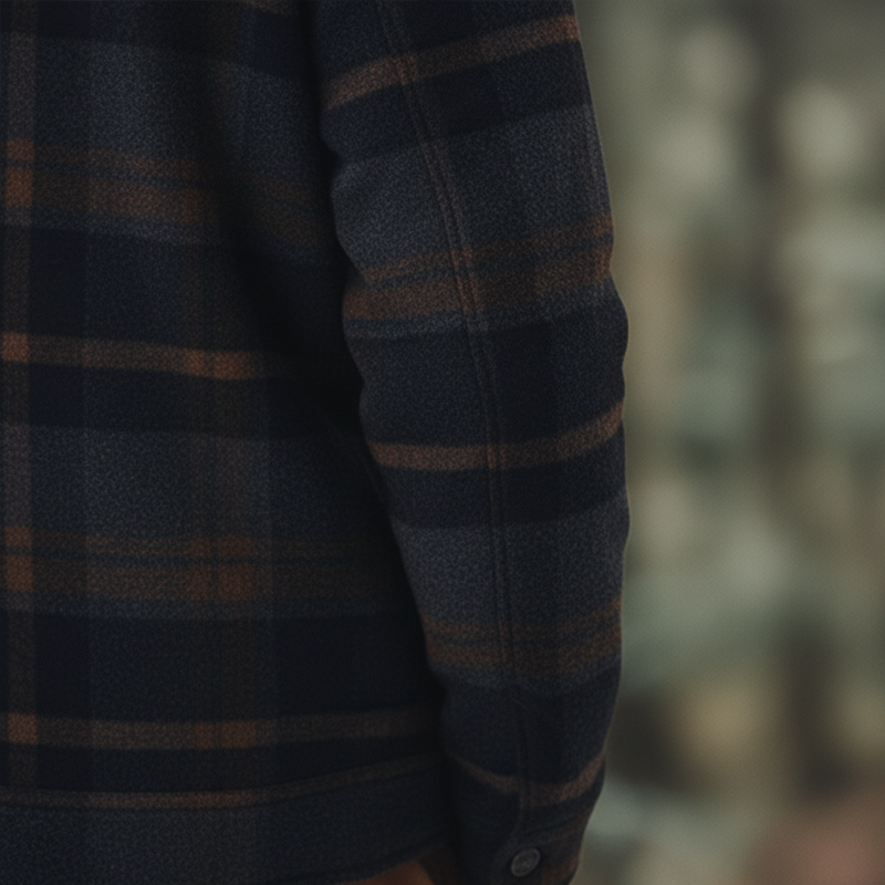 Men's Winter Retro Color-blocked Plaid Faux Wool Zip-up Jacket