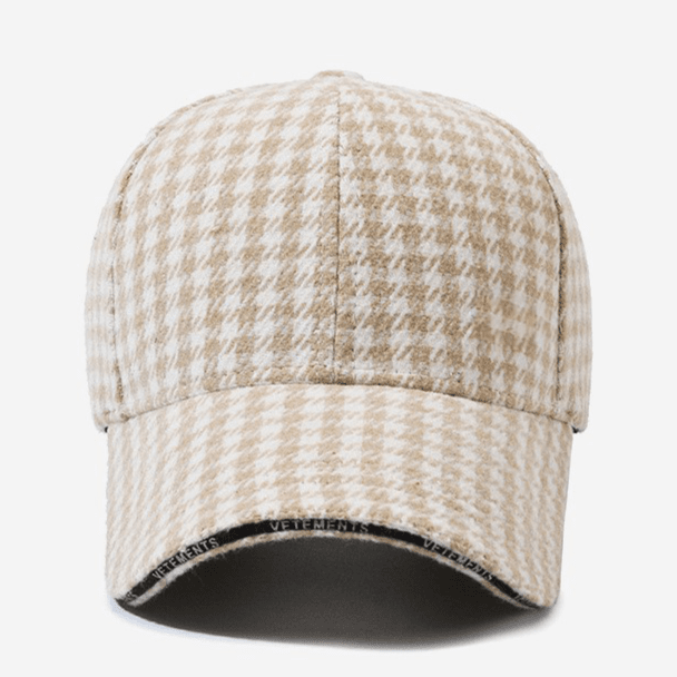 Men’s Houndstooth Baseball Cap | Stylish Vintage Brown Checkered Cap