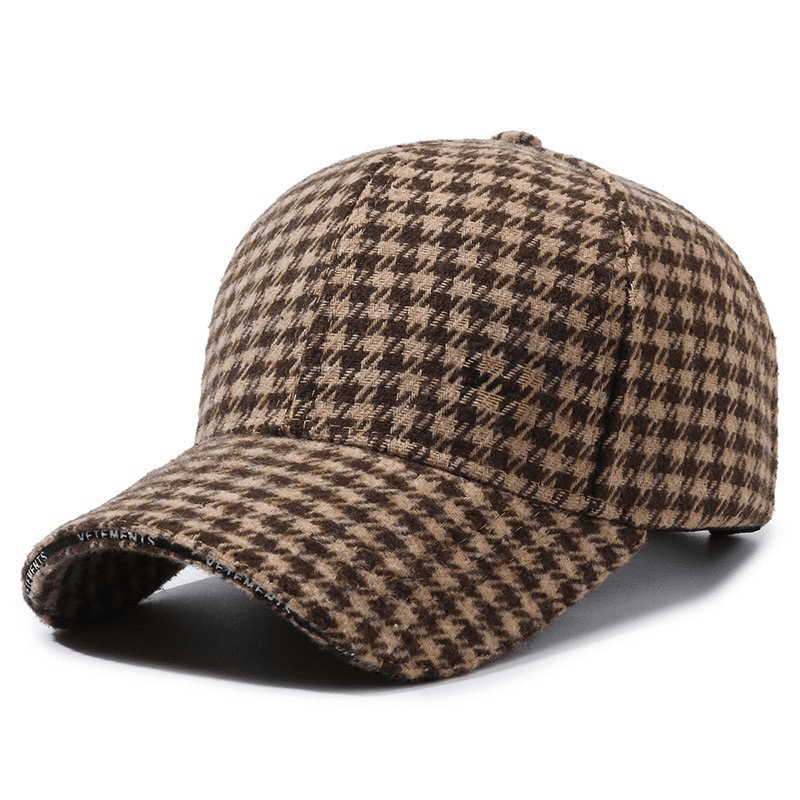 Men’s Houndstooth Baseball Cap | Stylish Vintage Brown Checkered Cap