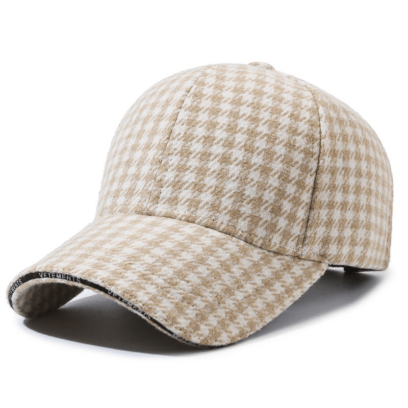 Men’s Houndstooth Baseball Cap | Stylish Vintage Brown Checkered Cap