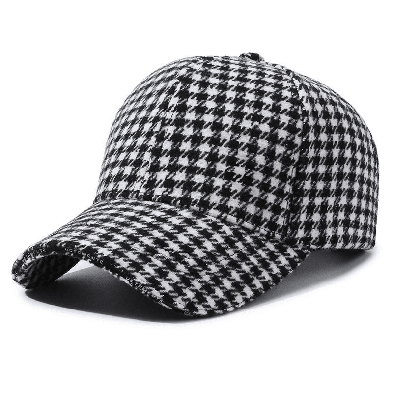 Men’s Houndstooth Baseball Cap | Stylish Vintage Brown Checkered Cap
