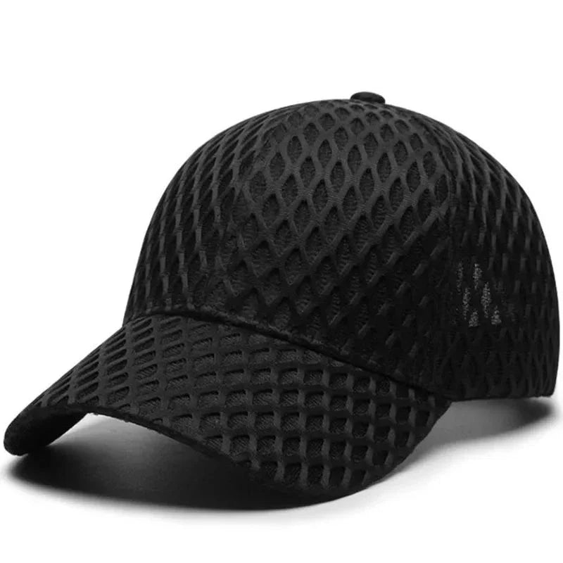 Men’s Mesh Cap with Honeycomb Texture | Breathable Adjustable Black Sports Cap