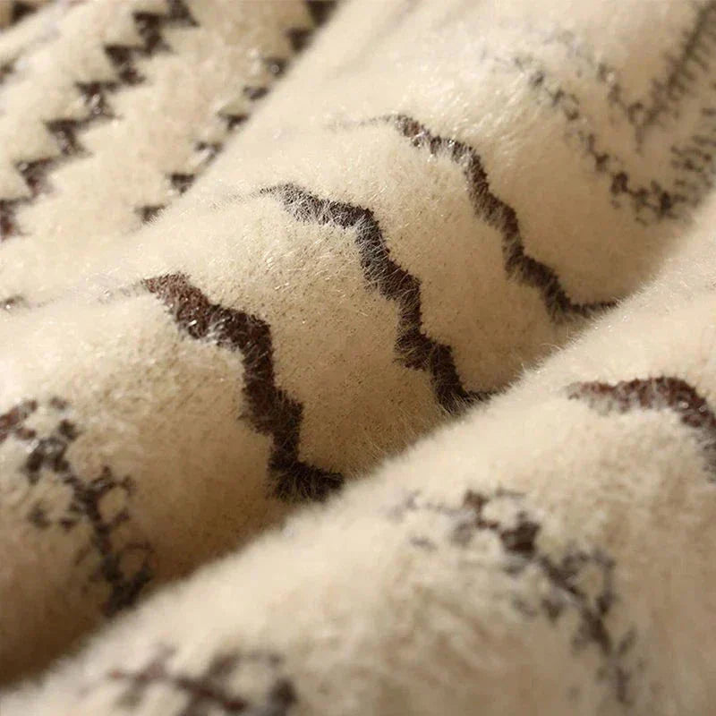 Men’s Turtleneck Knitted Sweater | Warm Beige Wool Sweater with Zigzag Pattern