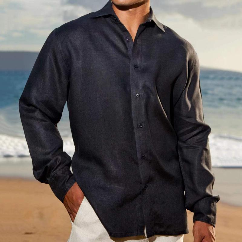 Men's Solid Color Lapel Long Sleeve Shirt
