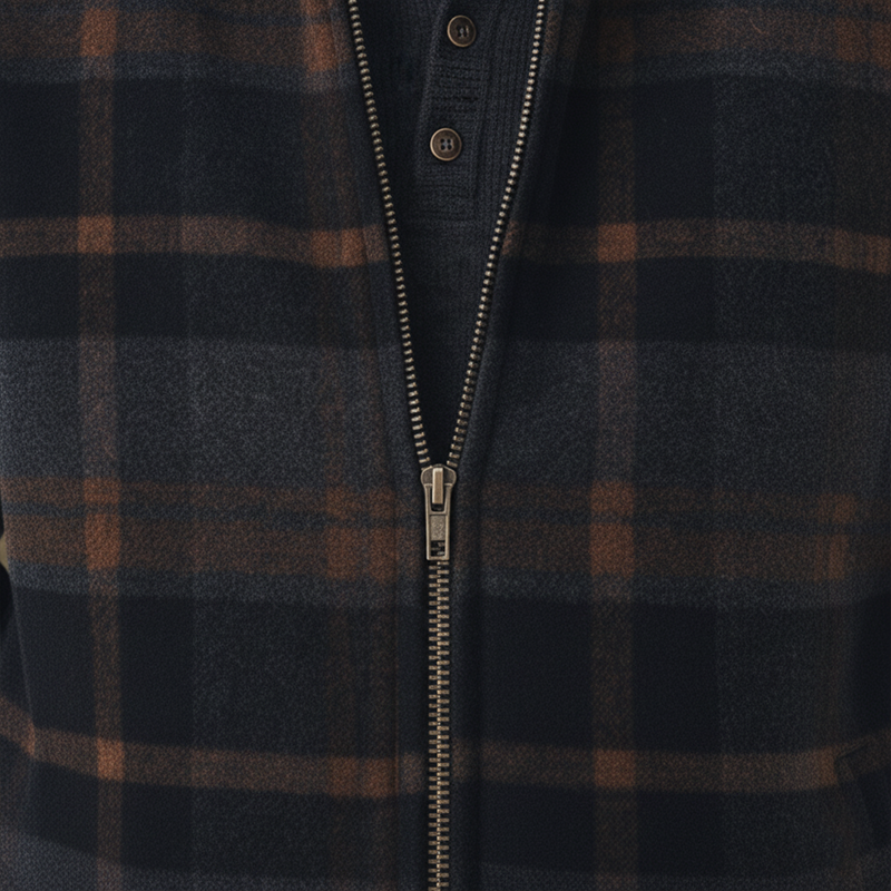 Men's Winter Retro Color-blocked Plaid Faux Wool Zip-up Jacket