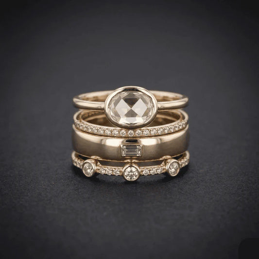 Vintage Gold Ring Set With Zirconia | Elegant Jewelry For Women