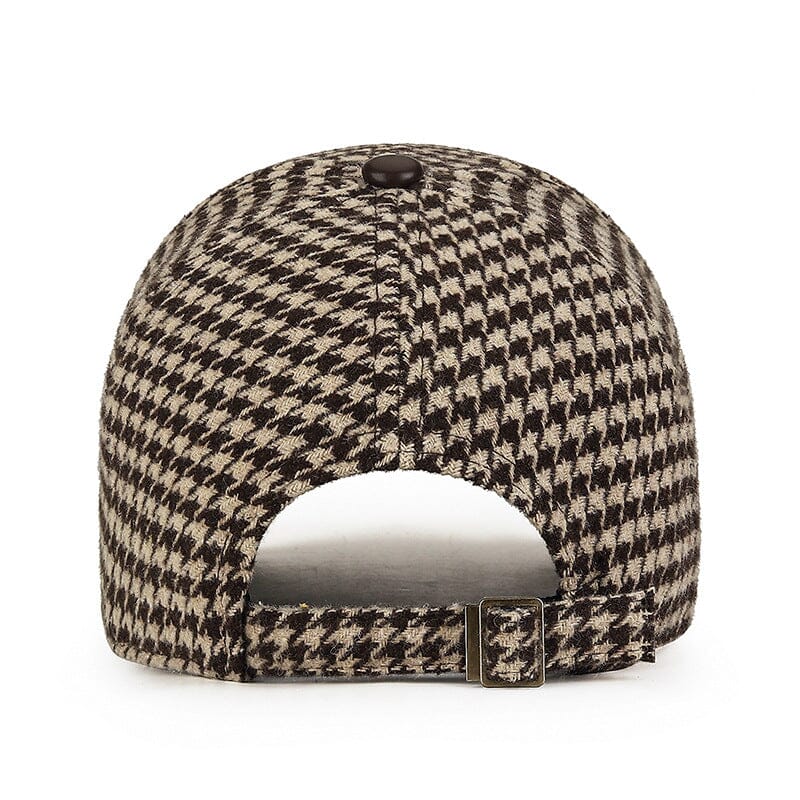 Men’s Houndstooth Baseball Cap | Brown Leather Cap with Brim