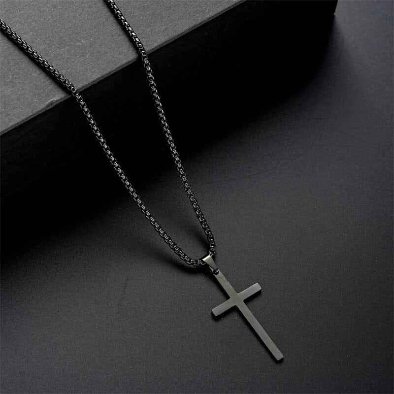 Men’s Cross Necklace Jewelry Set | Black Stainless Steel Chain Bracelet and Ring