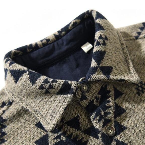 Men’s Wool Jacket with Jacquard Pattern | Casual Retro Shirt Jacket for Autumn