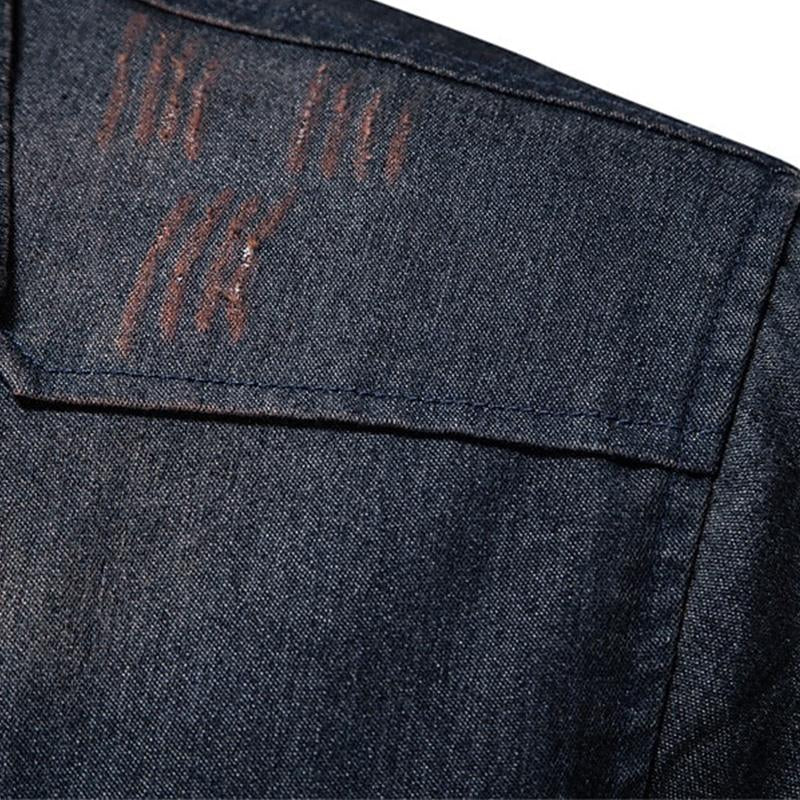 Men's Vintage Washed Distressed Denim Lapel Shirt