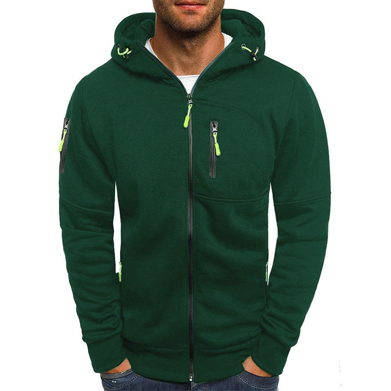 Men's Casual Cotton Blend Zipper Hooded Slim Fit Sports Jacket