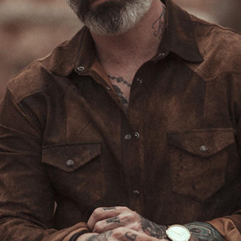 Men's Vintage Casual Suede Lapel Long Sleeve Shirt