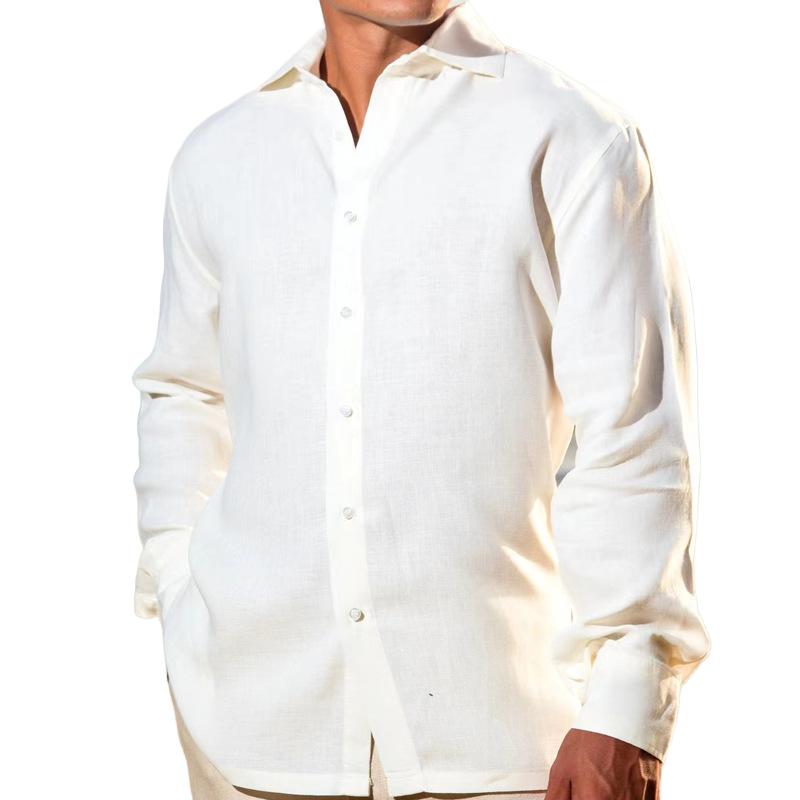 Men's Solid Color Lapel Long Sleeve Shirt