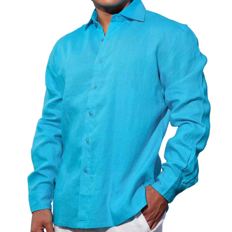 Men's Solid Color Lapel Long Sleeve Shirt